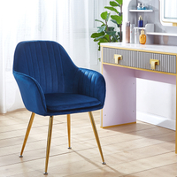 velvet armrest blue dining chair 